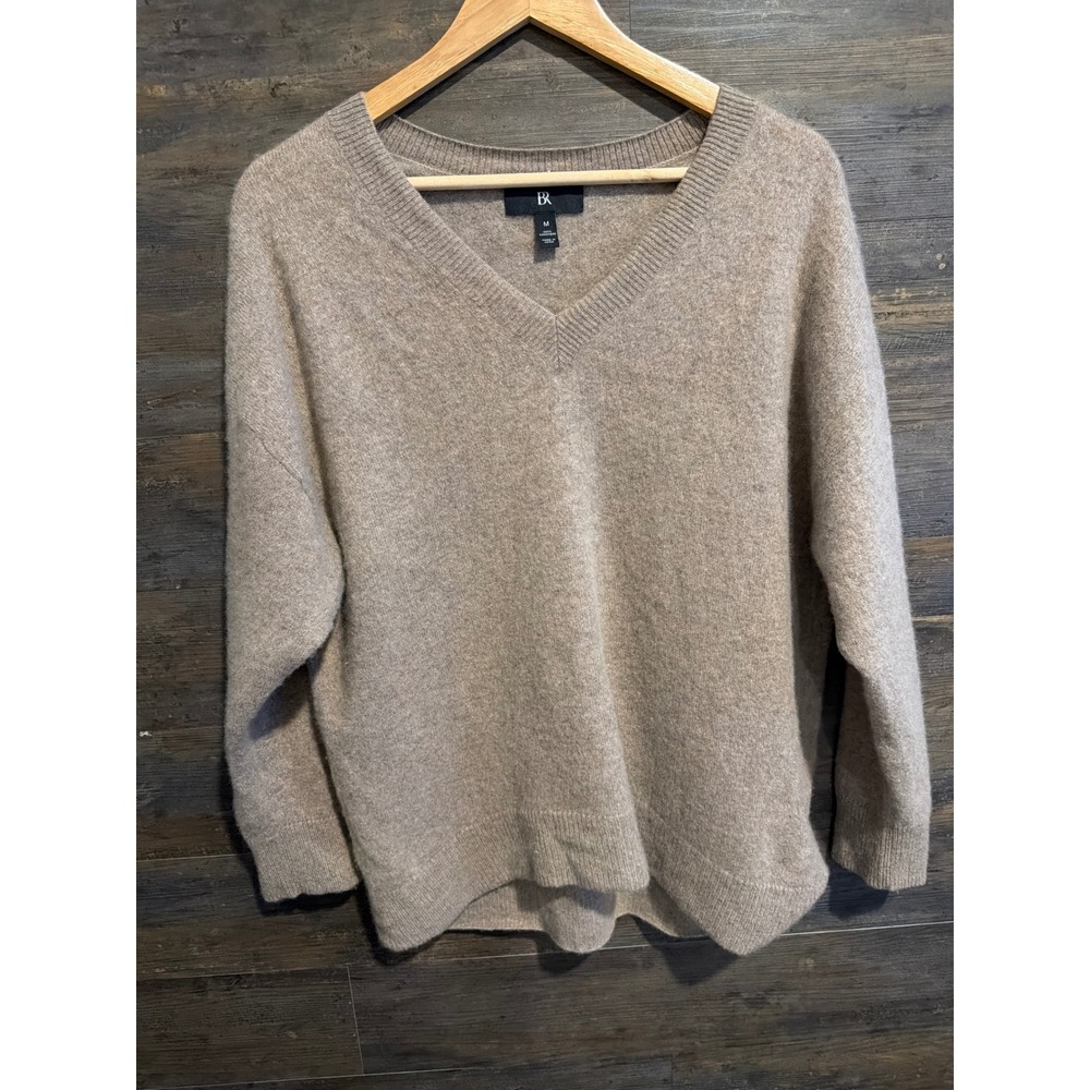 Banana Republic 100% Cashmere V-Neck Sweater Tan Heather Medium